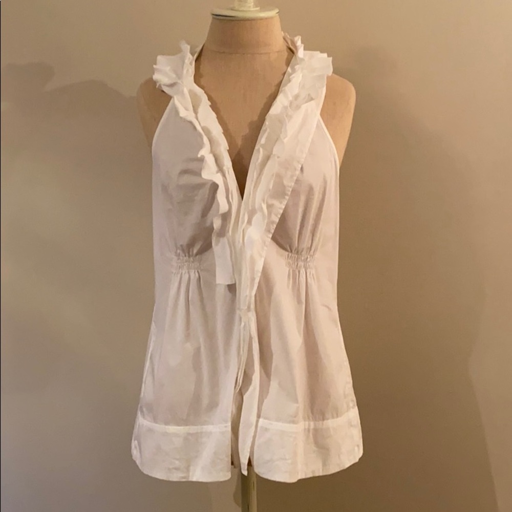 BCBGMaxAzria White Sleeveless Ruffled Blouse